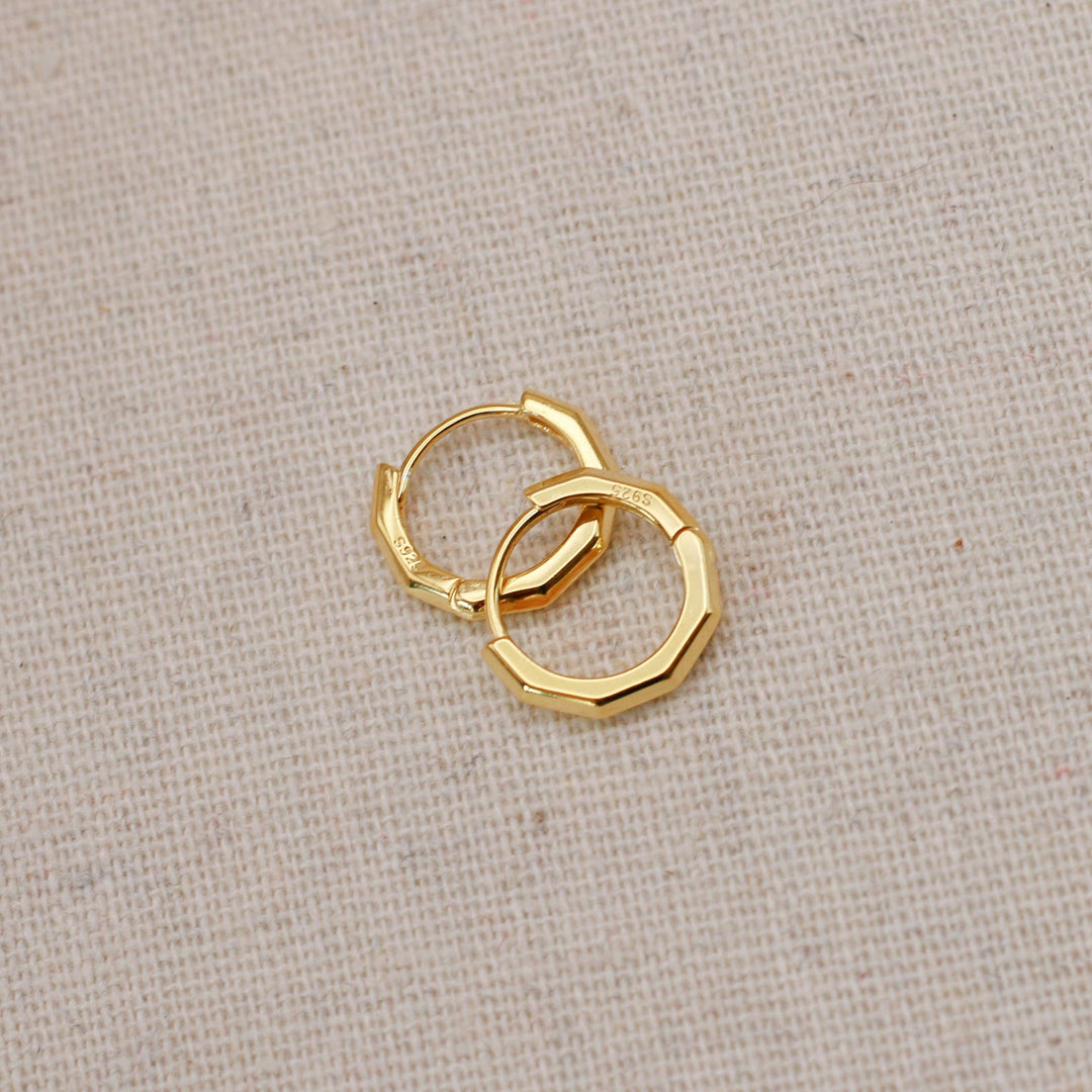 Gold Bevelled Huggie Hoops