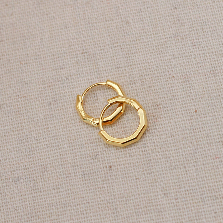 Gold Bevelled Huggie Hoops