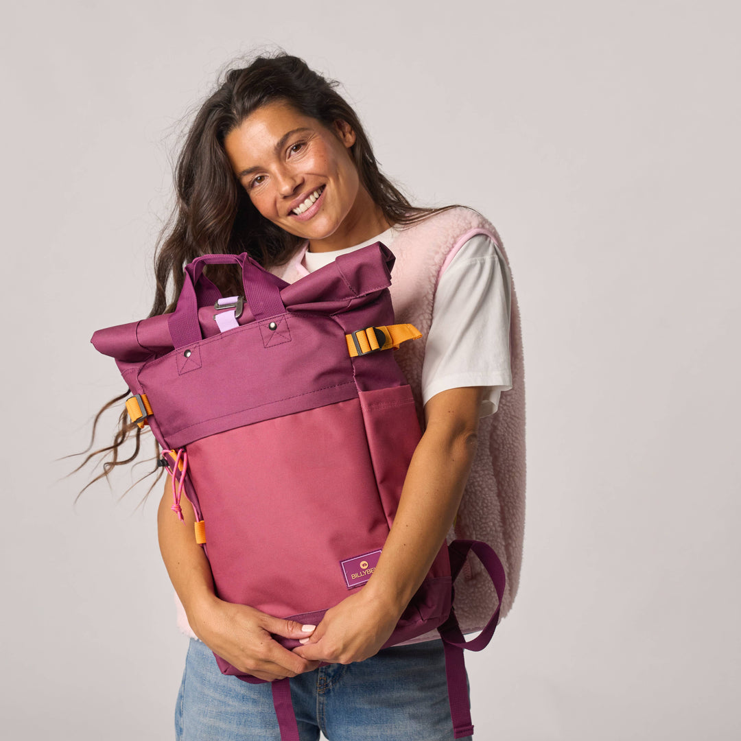 100% Recycled Polyester Roll-top Backpack in Burgundy Purple