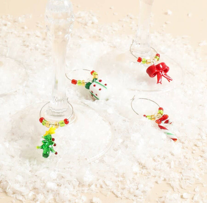 Set of 6 Beaded Christmas Wine Glass Charms