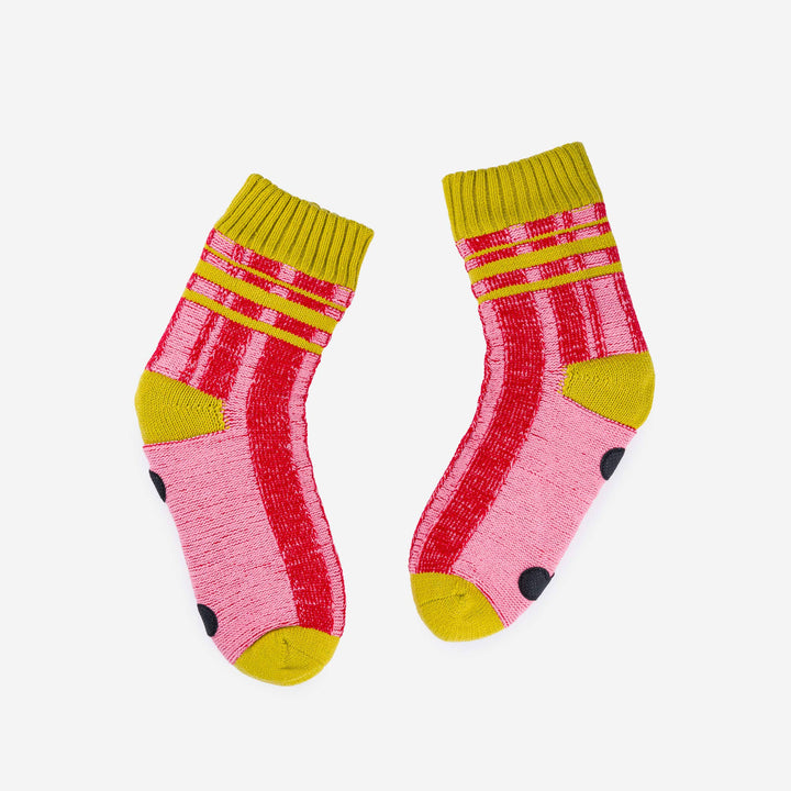 Pink Plaid House Socks: Size 5-8
