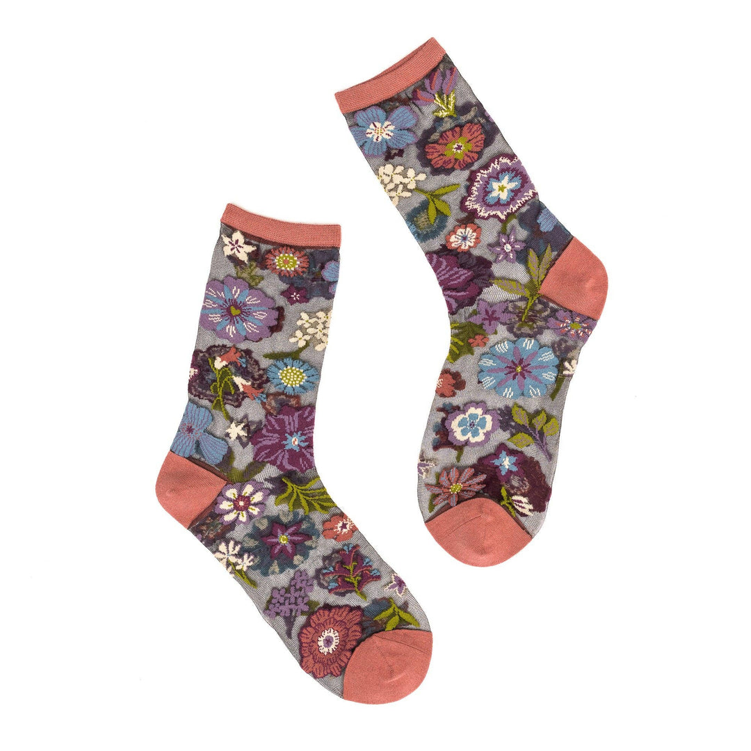 Dark Florals Black Sheer Socks