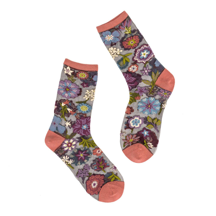 Dark Florals Black Sheer Socks