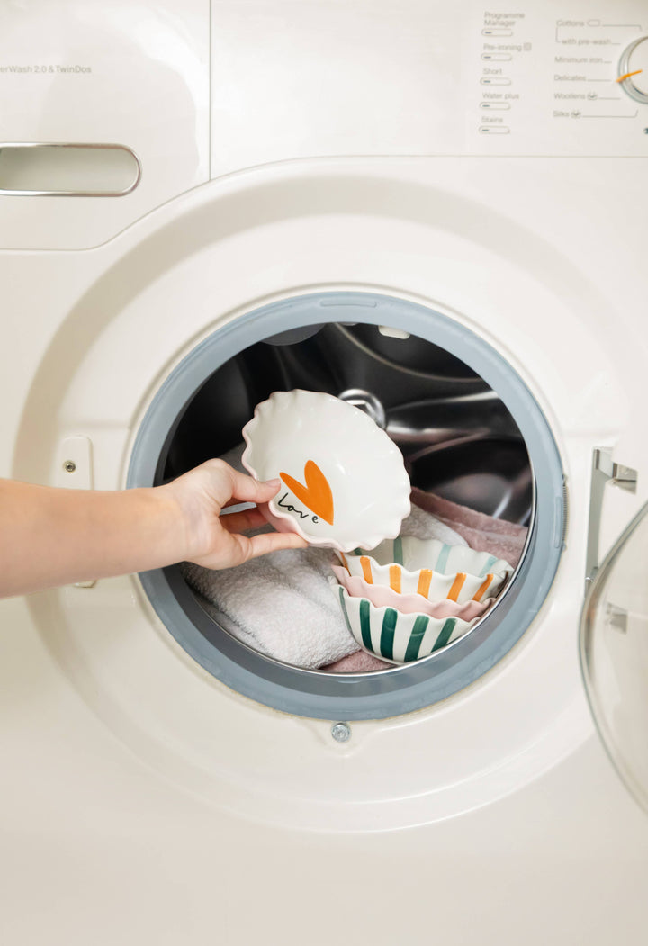 Teal Stripe 'Bon Appetit' Frilly Bowl