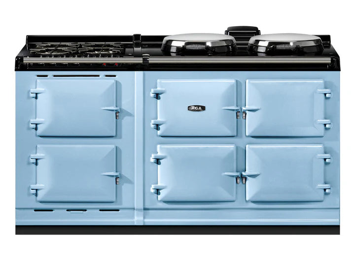 Blue Aga range cooker on a white background
