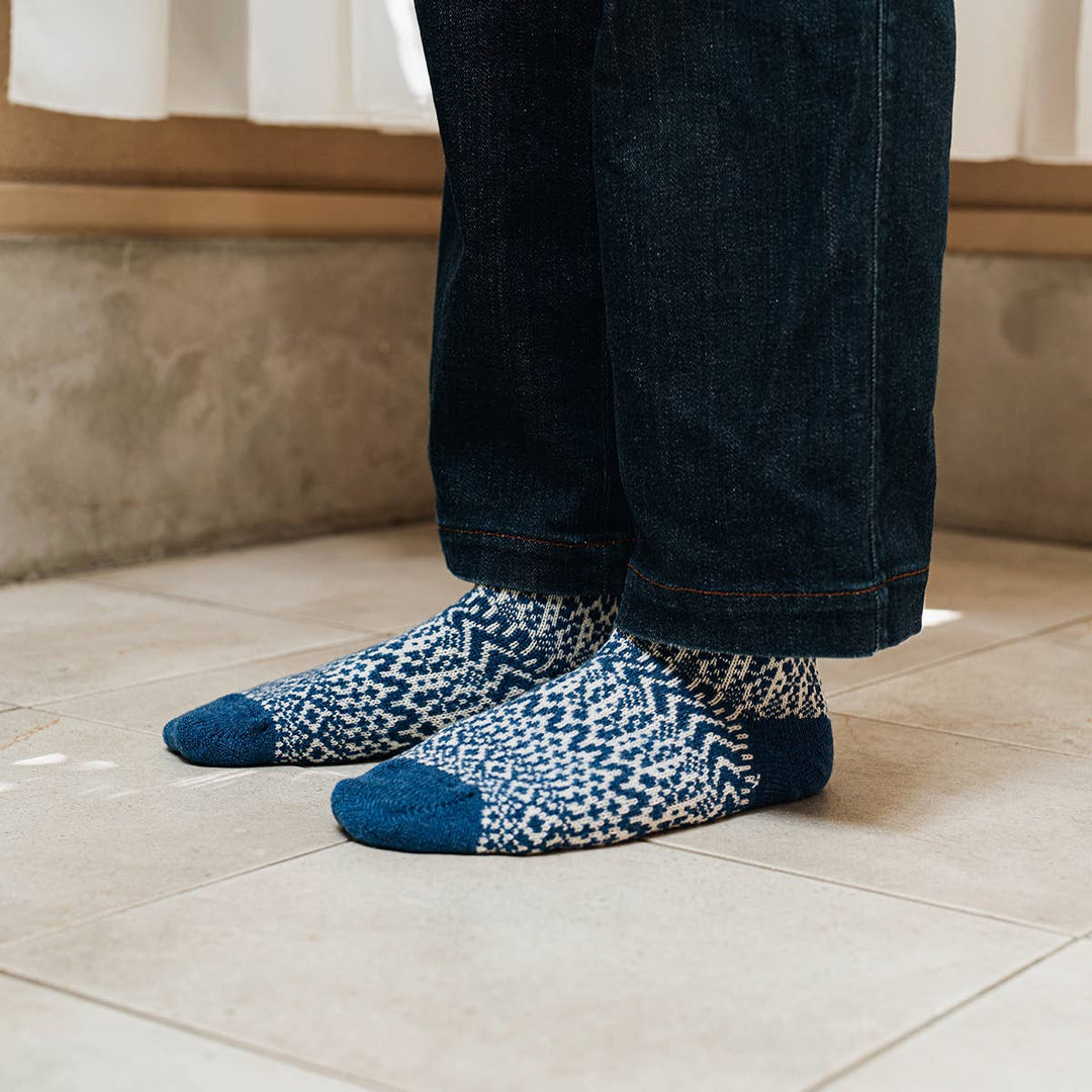 Wool Jacquard Socks in Navy