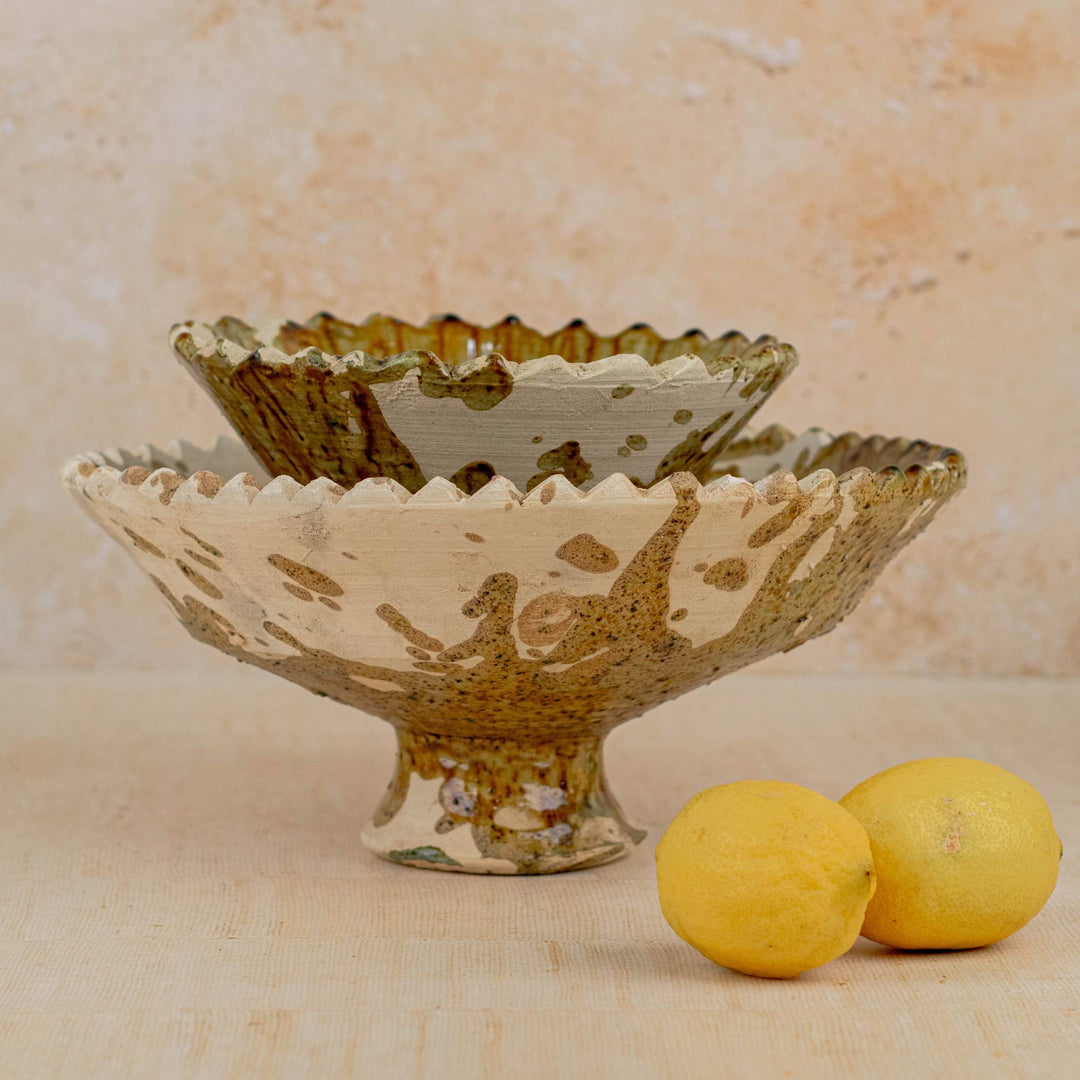 Moroccan Tamegroute Pedestal Bowl in Ochre - Extra Large