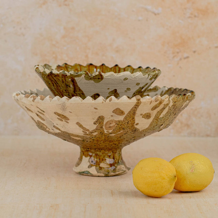 Moroccan Tamegroute Pedestal Bowl in Ochre - Extra Large