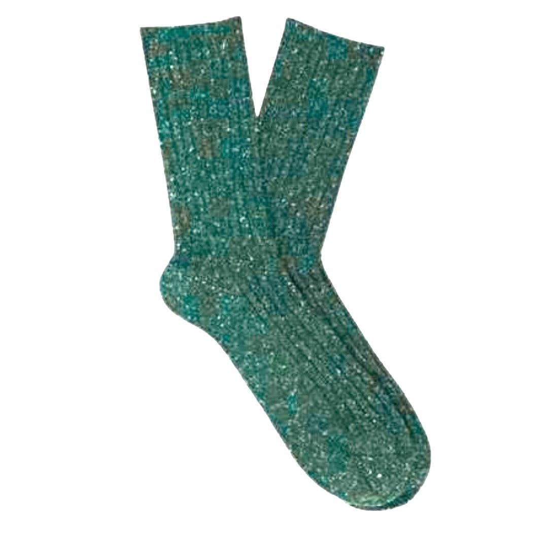 Silk & Wool Dust Star Socks in Dark Green