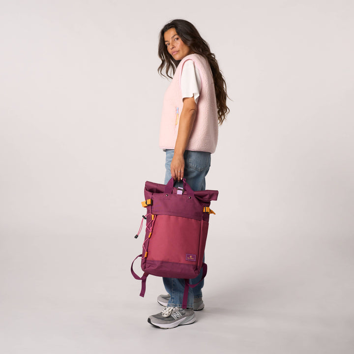 100% Recycled Polyester Roll-top Backpack in Burgundy Purple