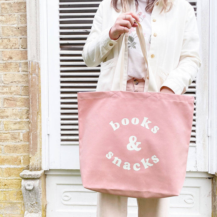 Books & Snacks - Blush Pink Canvas Tote Bag