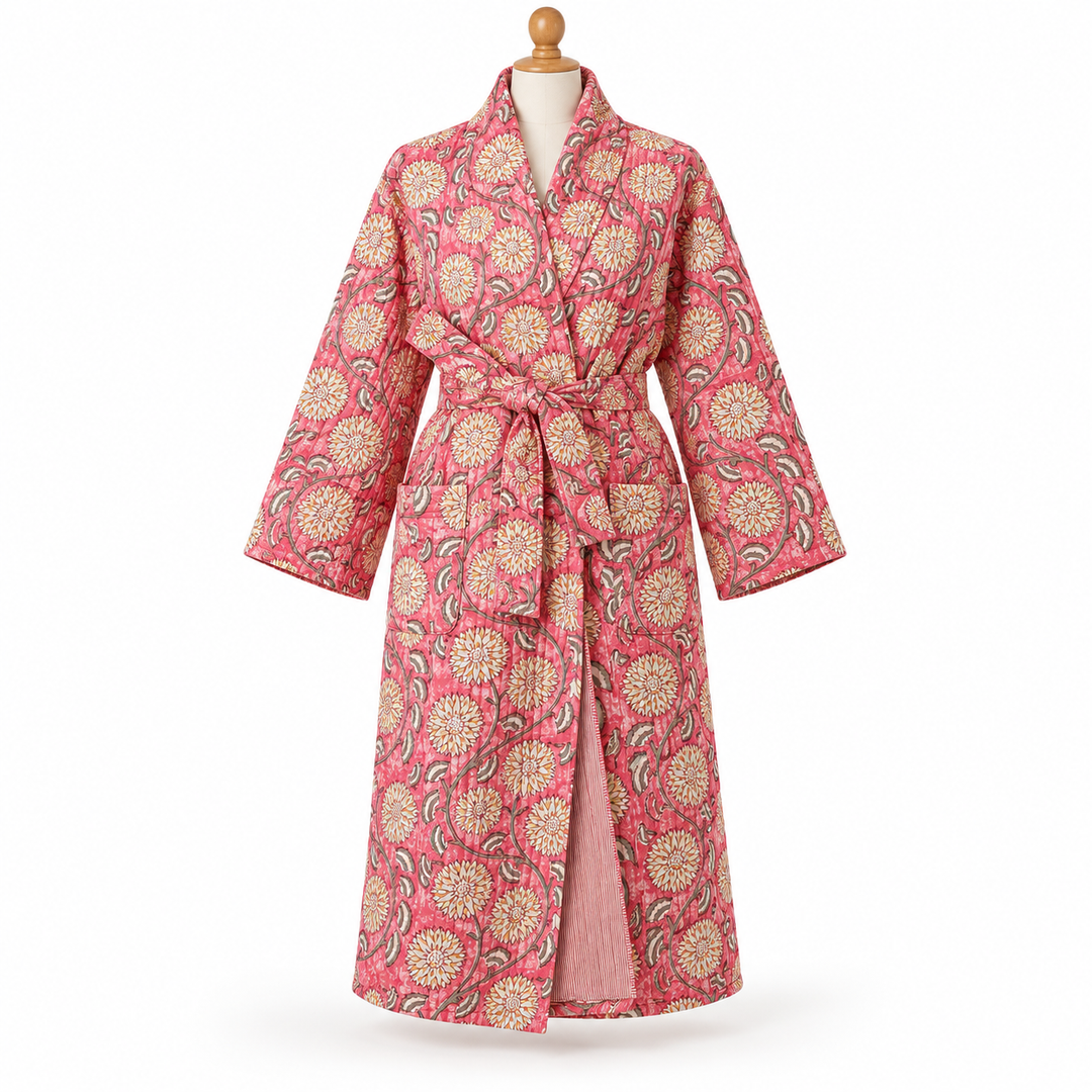 Boho Pink Floral Quilted Robe