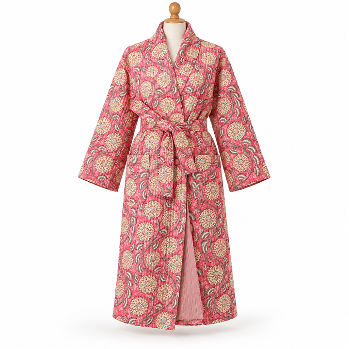 Boho Pink Floral Quilted Robe