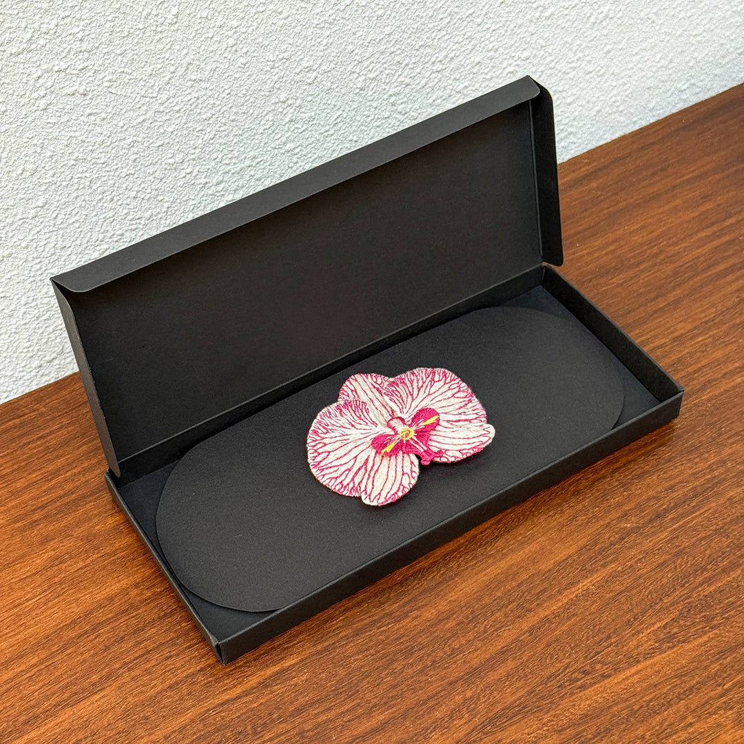 Orchid Embroidered Brooch - White Phalaenopsis