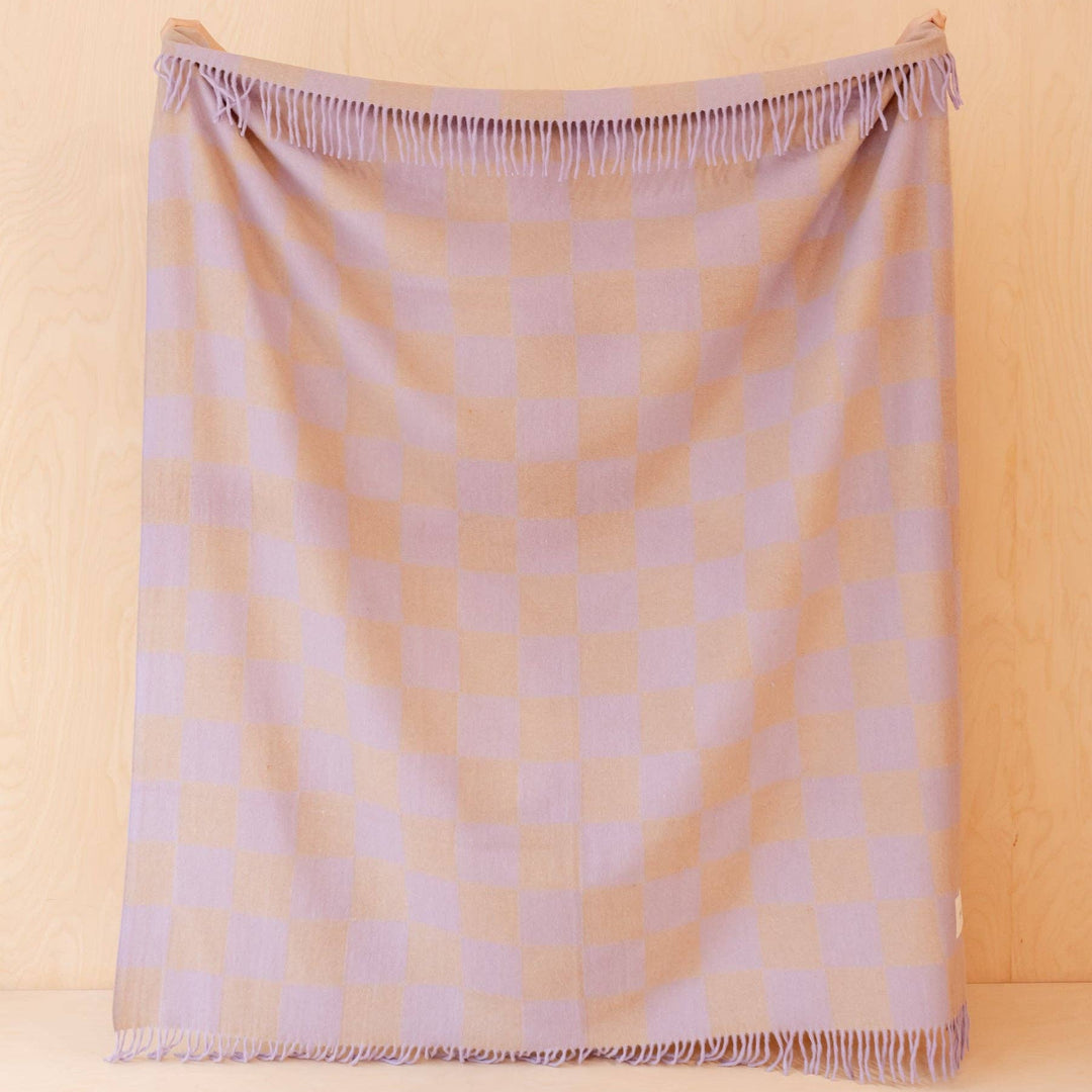 Recycled Wool Blanket in Lilac & Coffee Checkerboard