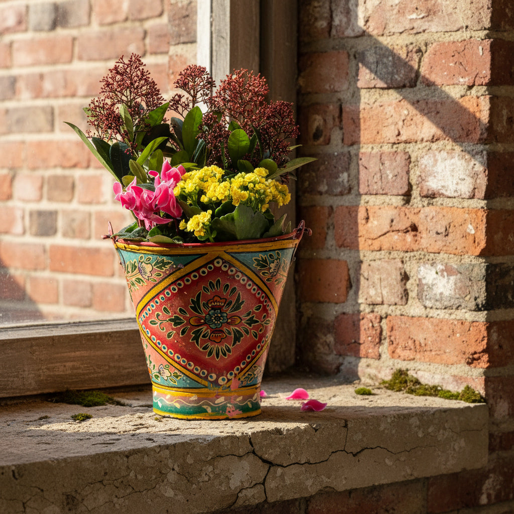 Vintage Iron Handpainted Bucket
