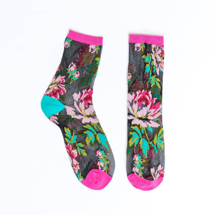 Rose Black Sheer Socks