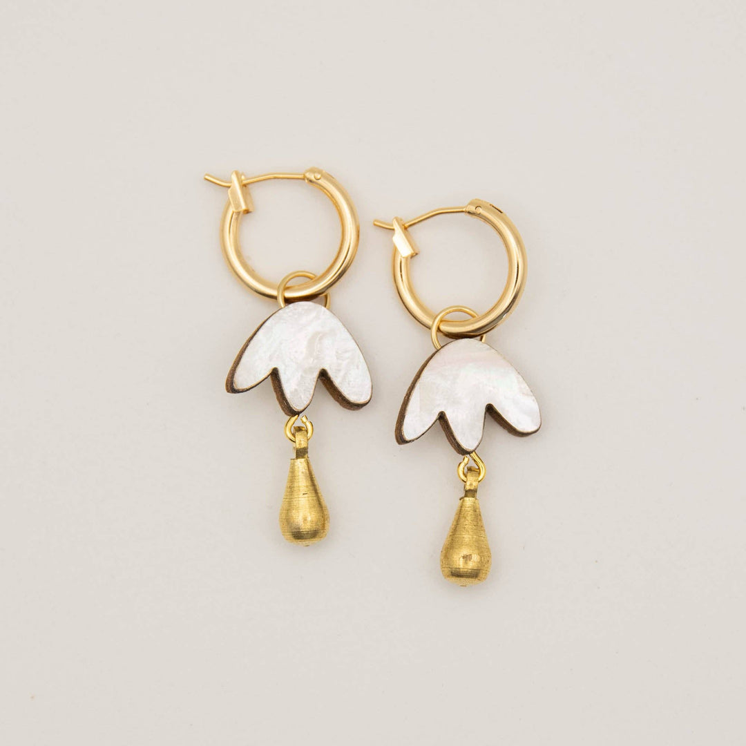 Petal Drop Hoop Earrings in Mother of Pearl Veneer