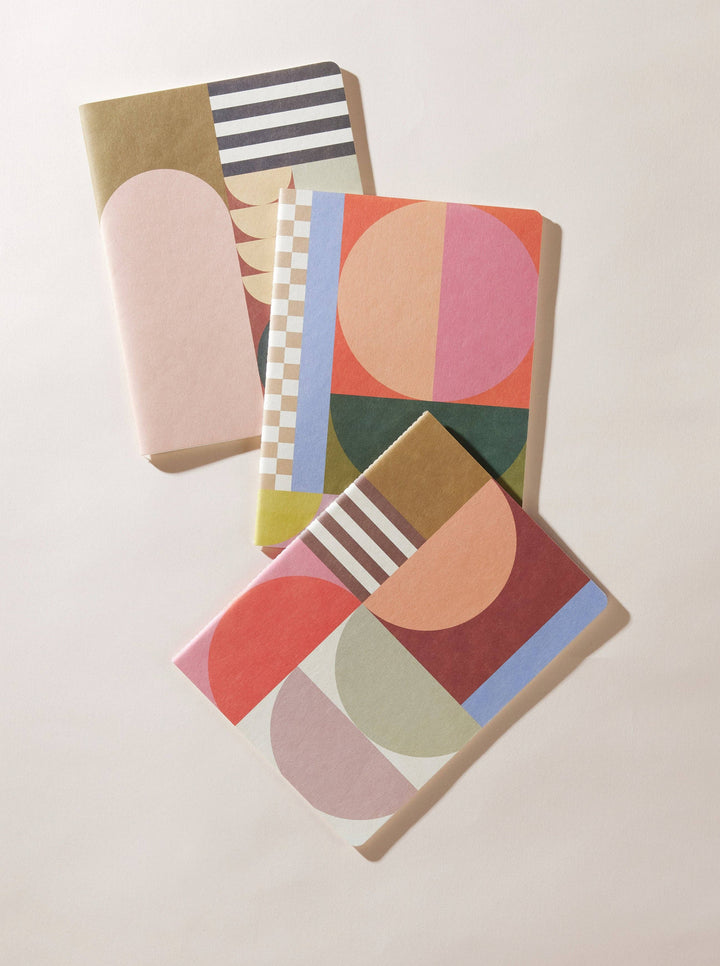 Set of 3 Flex Notebooks with Saddle Stitch Spine - Modern Geo