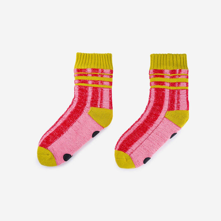 Pink Plaid House Socks: Size 5-8