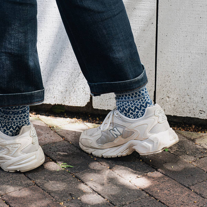 Wool Jacquard Socks in Navy