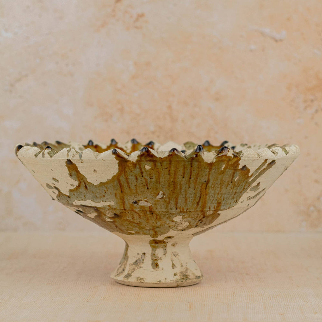 Moroccan Tamegroute Pedestal Bowl in Ochre - Extra Large