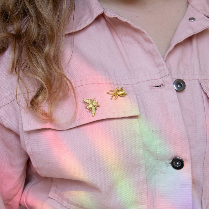 Golden Embroidered Brooches - 3 Little Bugs