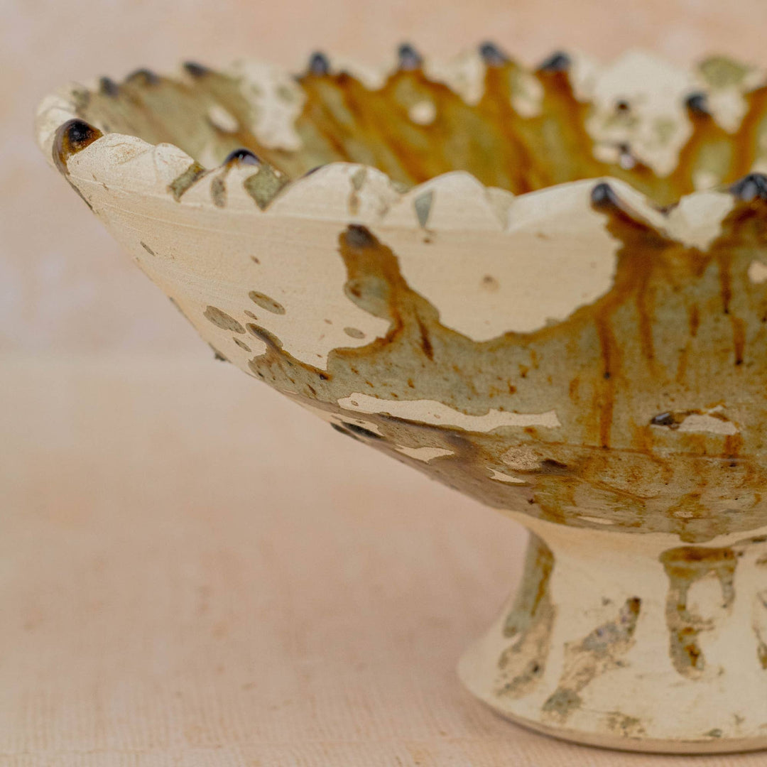 Moroccan Tamegroute Pedestal Bowl in Ochre - Extra Large
