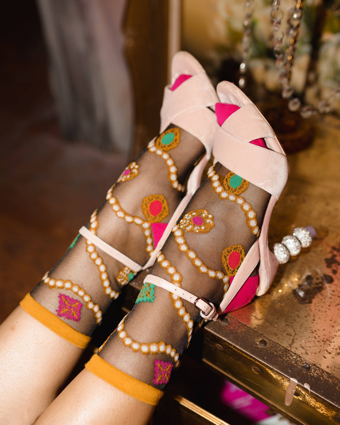 Pearls & Jewels Black Sheer Socks