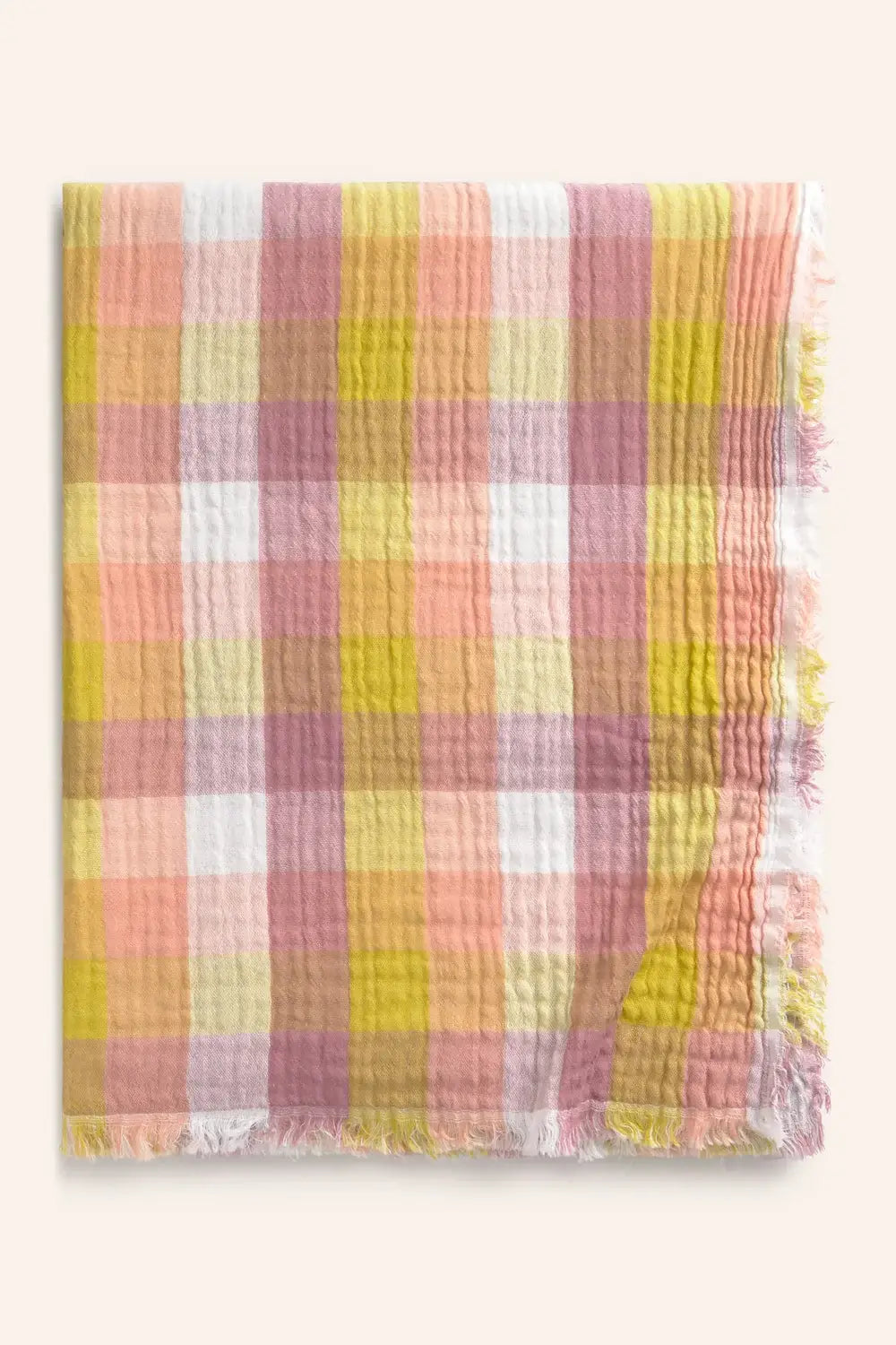 Harvest Gingham Muslin Tablecloth with Fringe
