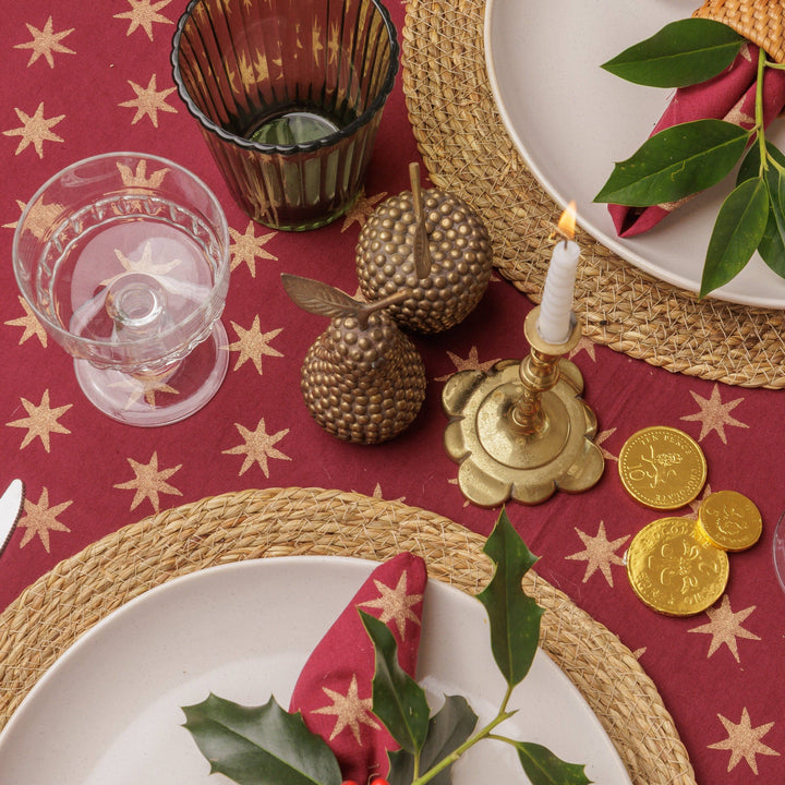 PRE ORDER: Gold Star Block Print Napkins in Mulled Wine