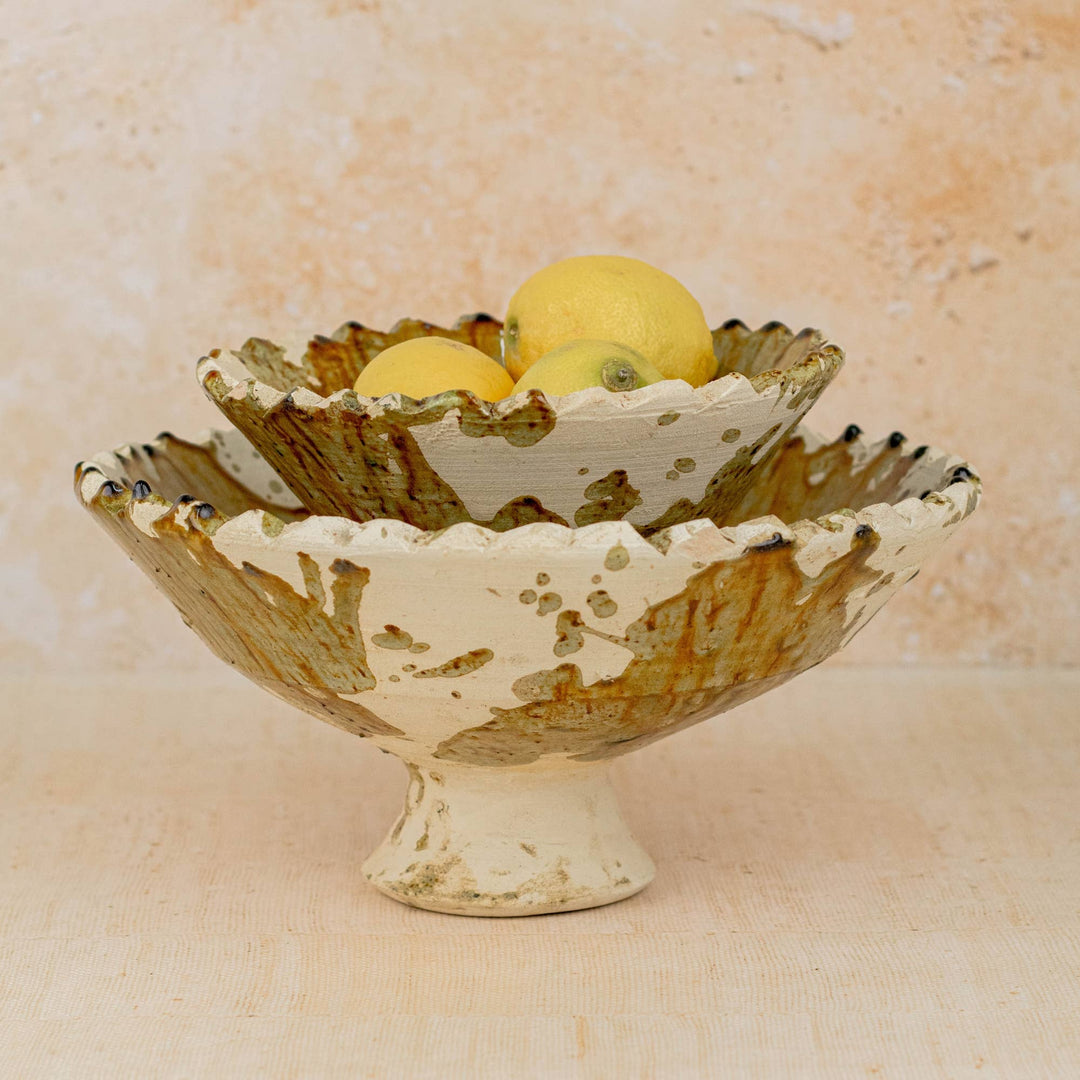 Moroccan Tamegroute Pedestal Bowl in Ochre - Extra Large