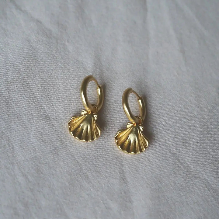 Clam Shell Gold Charm Earrings