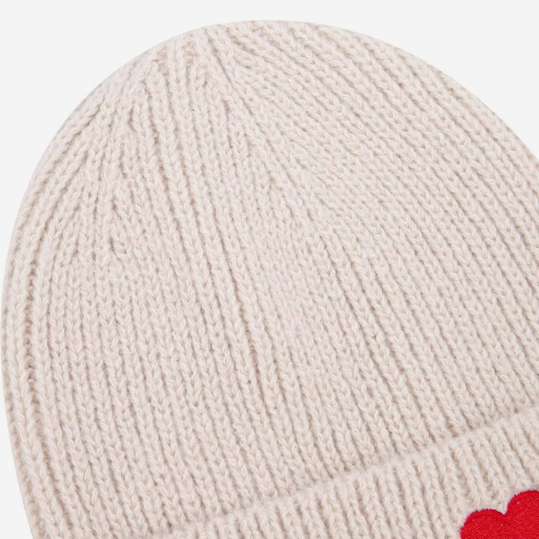Austin Cream Heart Embroidered Beanie Hat