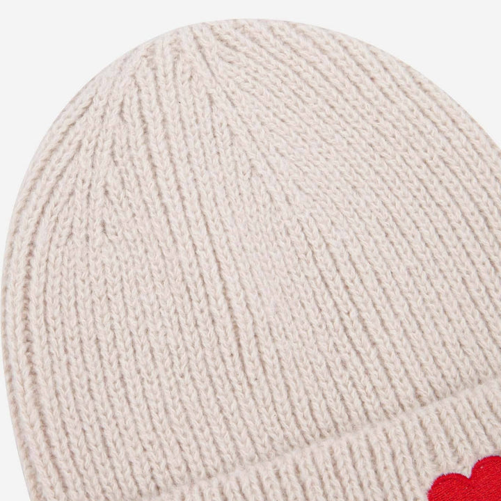 Austin Cream Heart Embroidered Beanie Hat