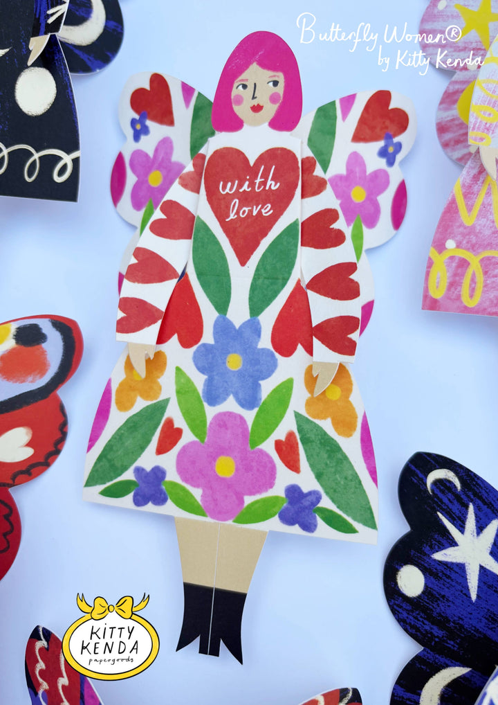 Butterfly Folk Woman Sitting Greeting Card