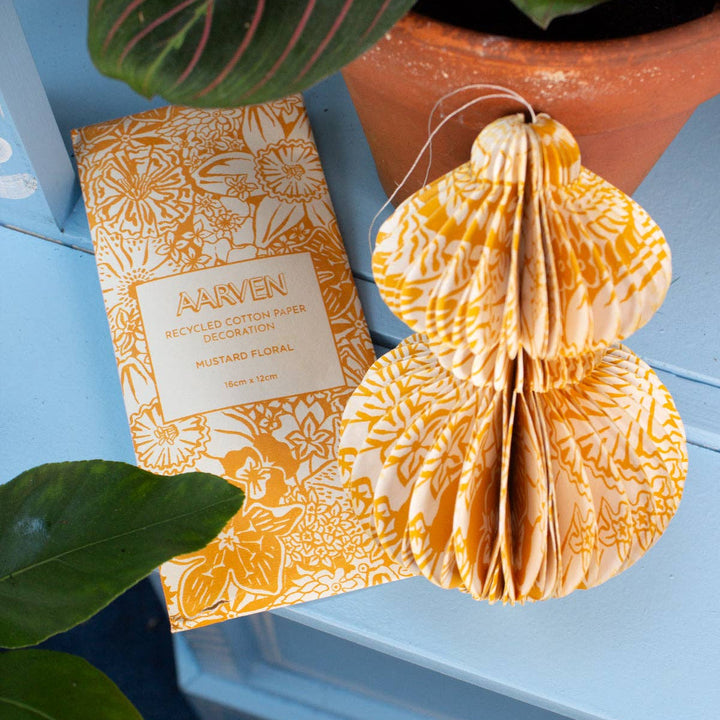 Recycled Paper Fold Out Decoration - Mustard Floral