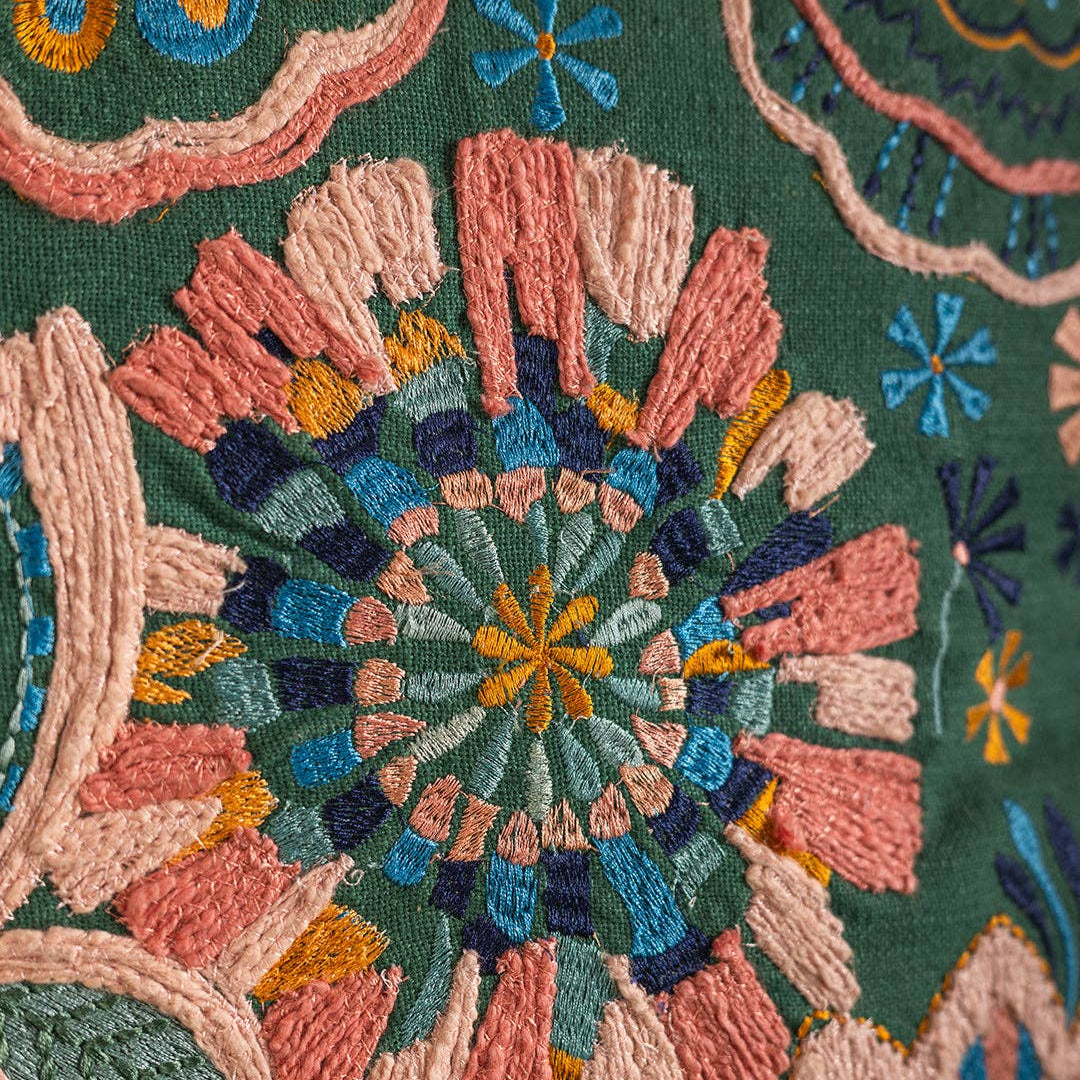 Sea Green Floral Embroidered Cushion Cover