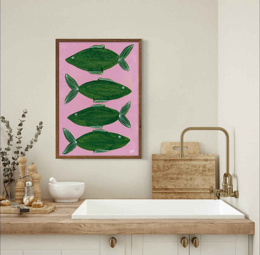 Four Green Fish Art Print A3