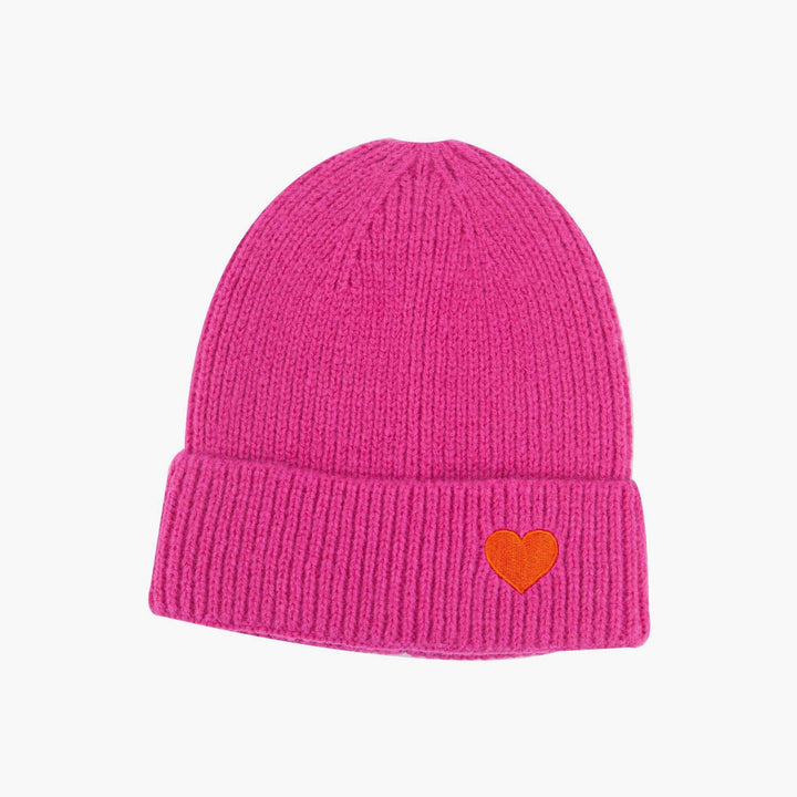 Austin Pink Heart Embroidered Beanie Hat