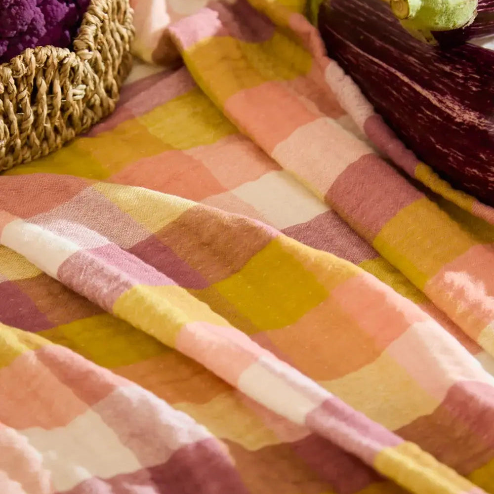 Harvest Gingham Muslin Tablecloth with Fringe