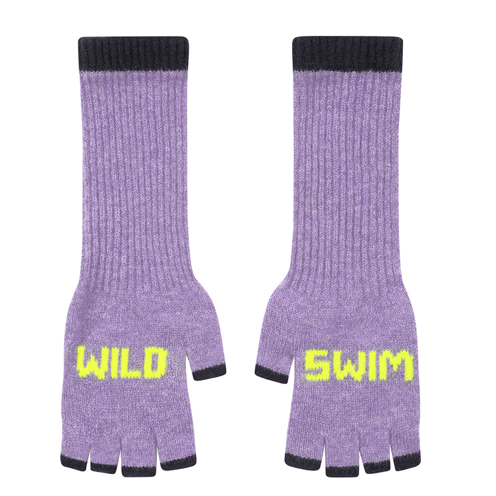 Wild Swim Merino Fingerless Gloves in Parma Violet & Neon Yellow