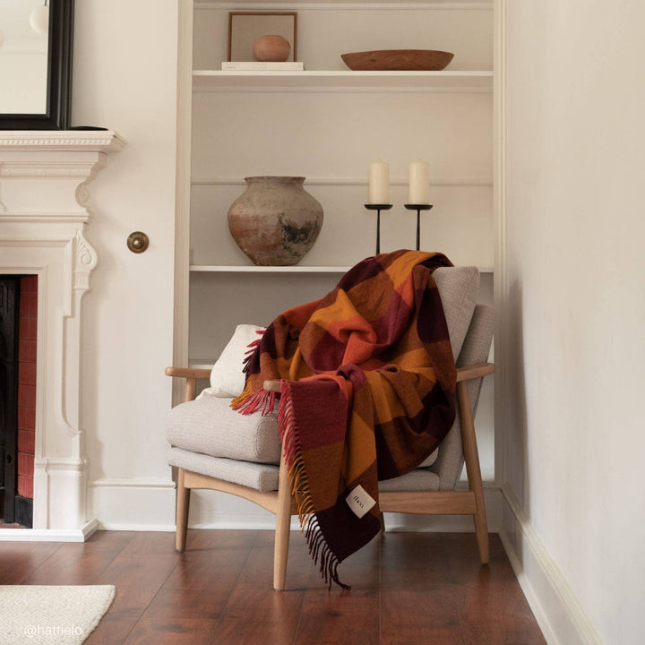 Recycled Wool Blanket in Ochre Bold Check