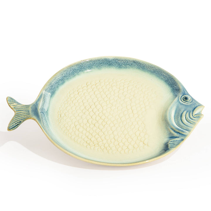 Blue & White Ceramic Round Fish Dish