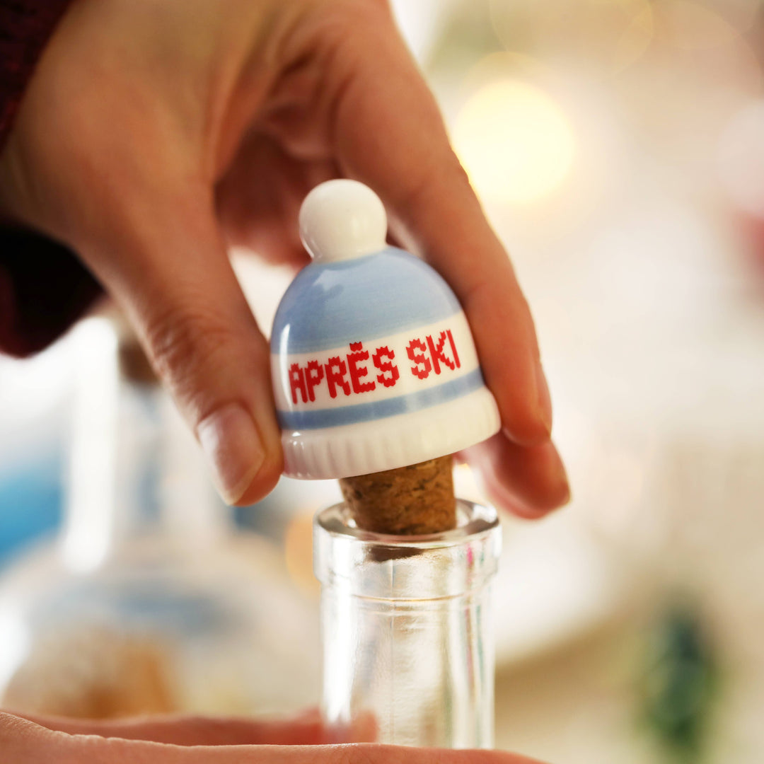 Ceramic Après-Ski Bobble Hat Bottle Stopper in Blue