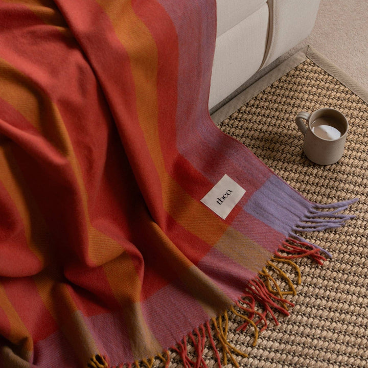 Recycled Wool Blanket in Orange Frame Stripe