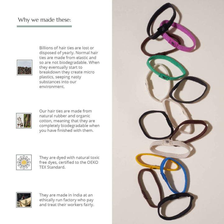 Bright Hair Ties - Plastic Free - 6 Pack