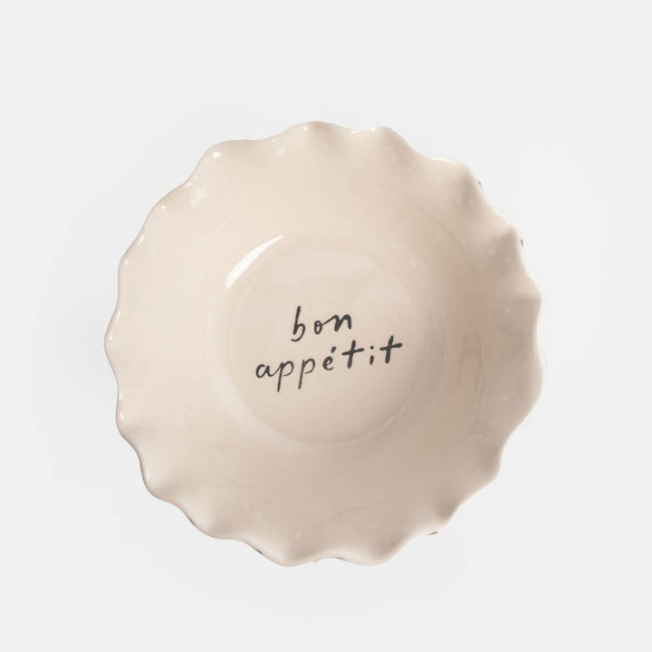 Teal Stripe 'Bon Appetit' Frilly Bowl