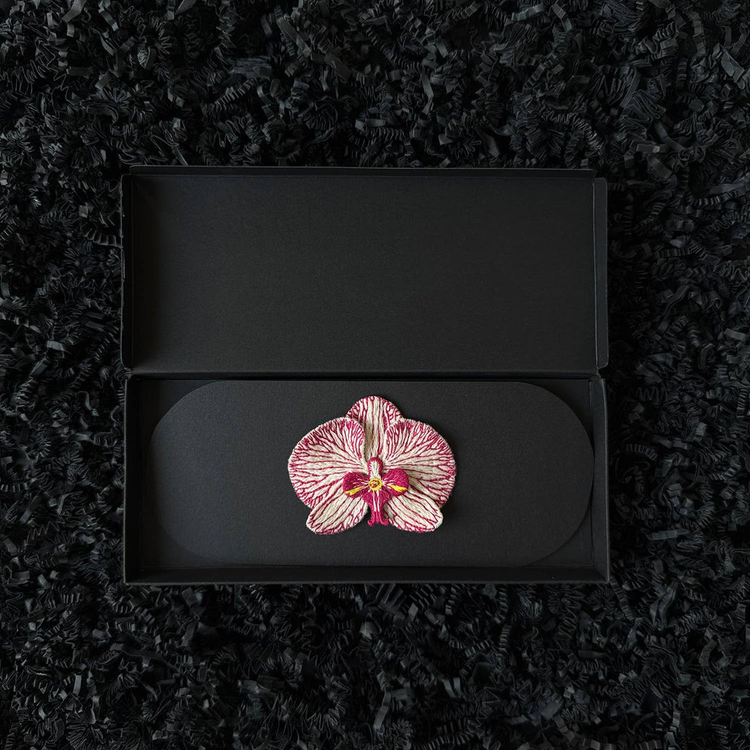 Orchid Embroidered Brooch - White Phalaenopsis
