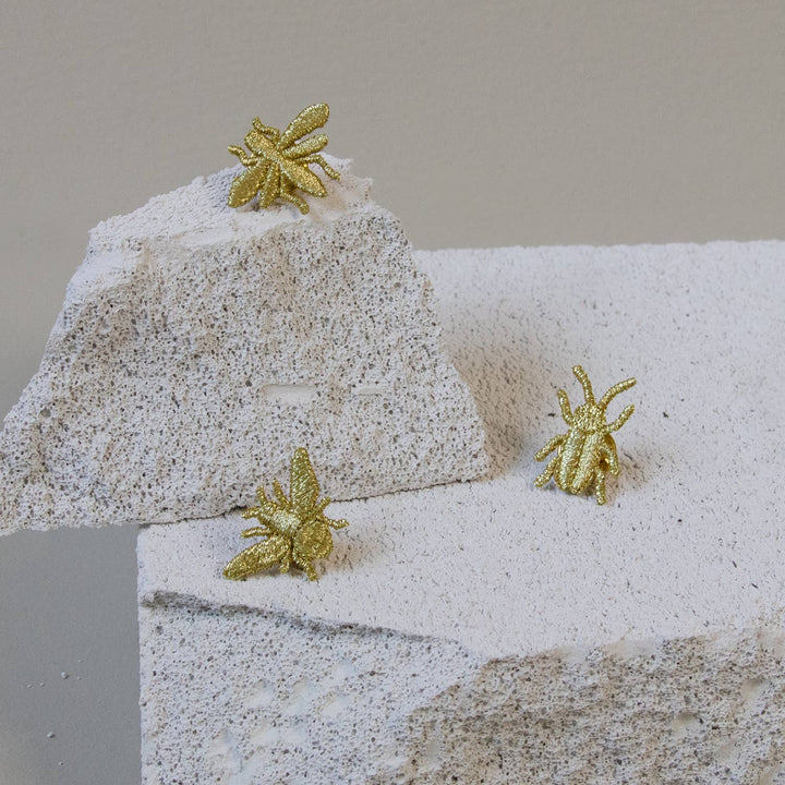 Golden Embroidered Brooches - 3 Little Bugs